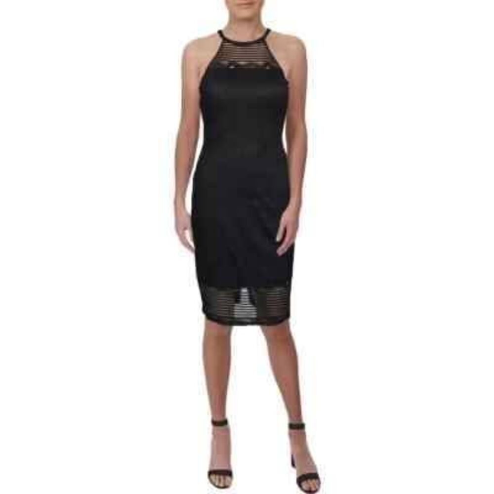 Guess Women's Size 14 Black Illusion Lace Halter Cross Back Dress